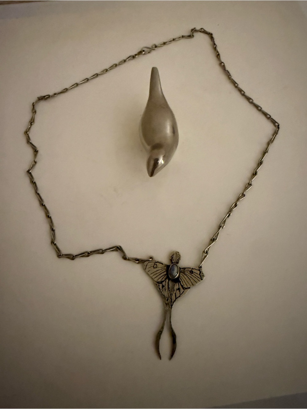 Moth brass and agate necklace